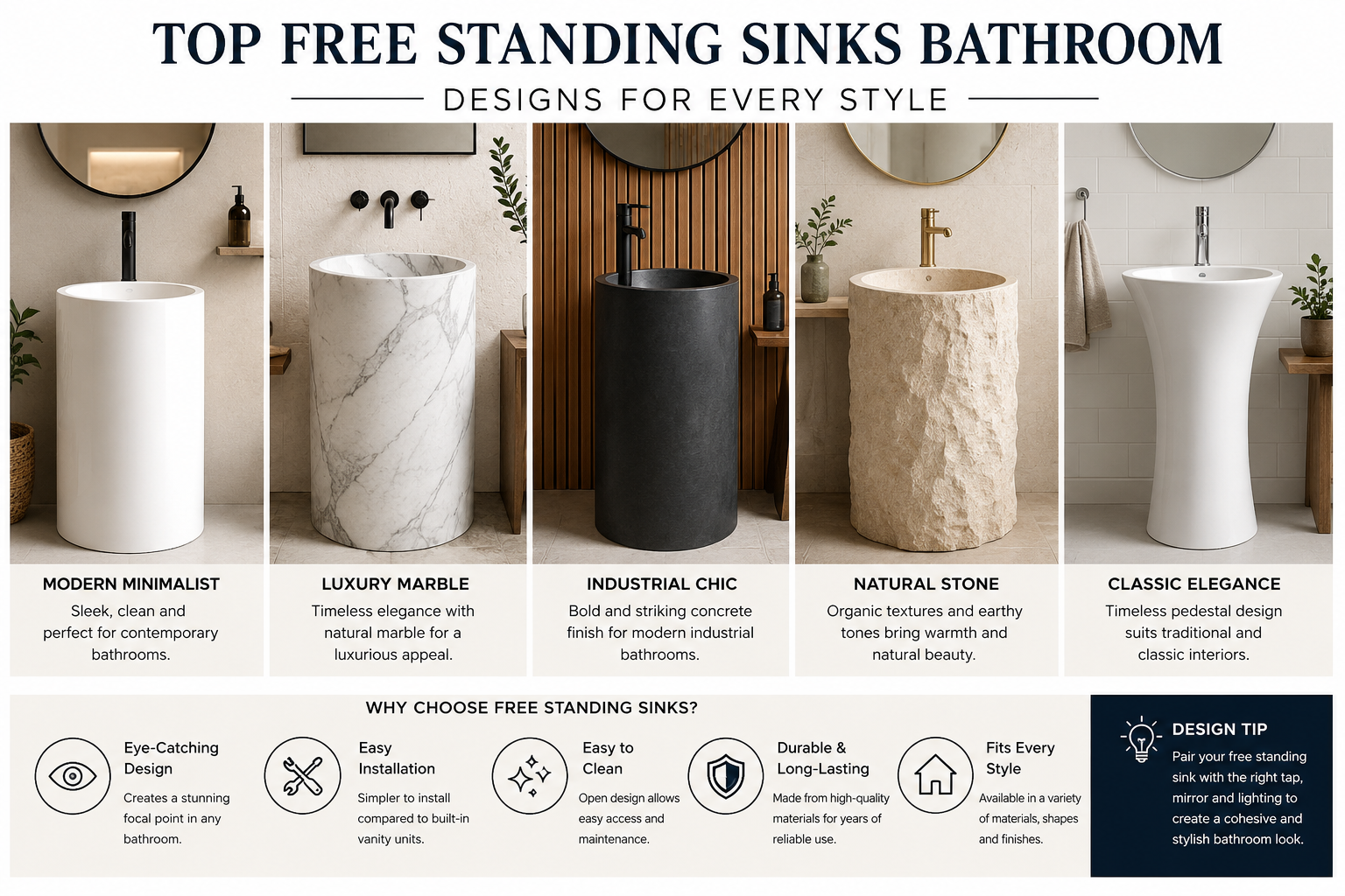 Top Free Standing Sinks Bathroom Designs for Every Style